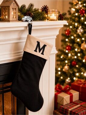 Monogram "M" Christmas Stocking Navy & White Holiday Stocking